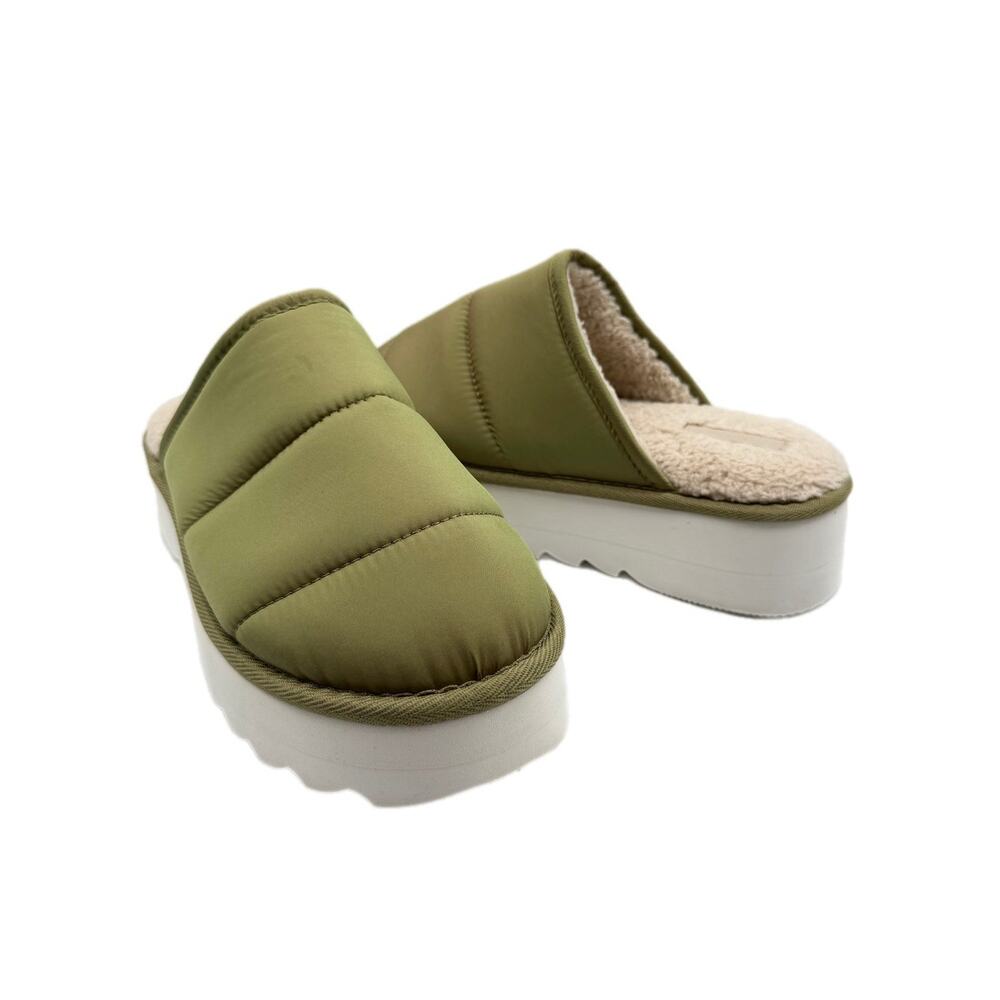 Maeve Anthropologie Green Mules Puffy Fuzzy Cozy Comfortable Platform Slippers